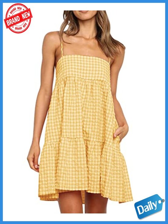 Dresses & Skirts - Womens A-Line Sleeveless Mini Sundress with Pockets, Ruffle Hem
